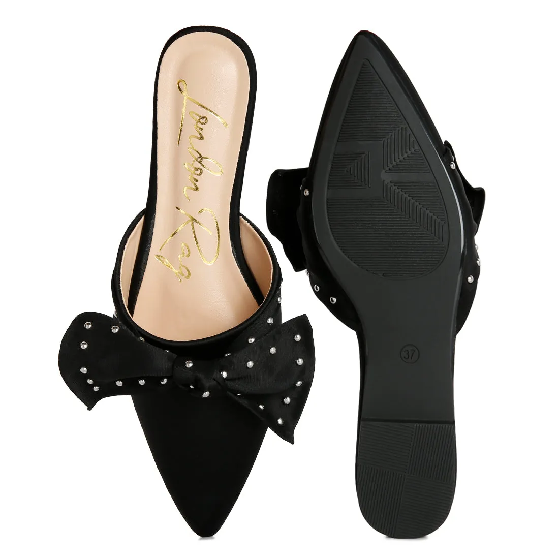 Studded Bow Flat Mules
