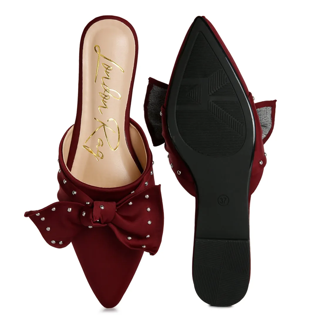 Studded Bow Flat Mules