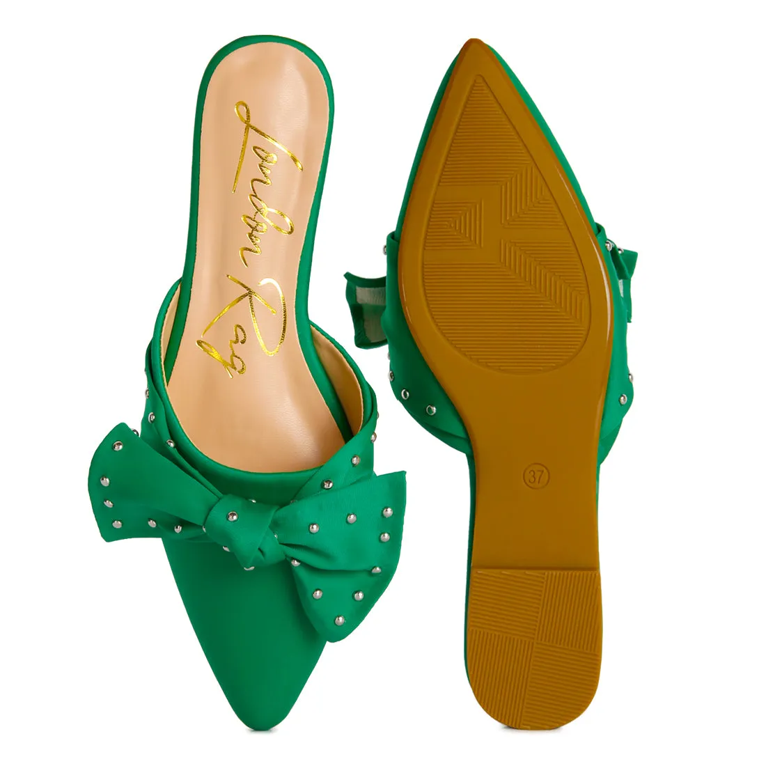 Studded Bow Flat Mules