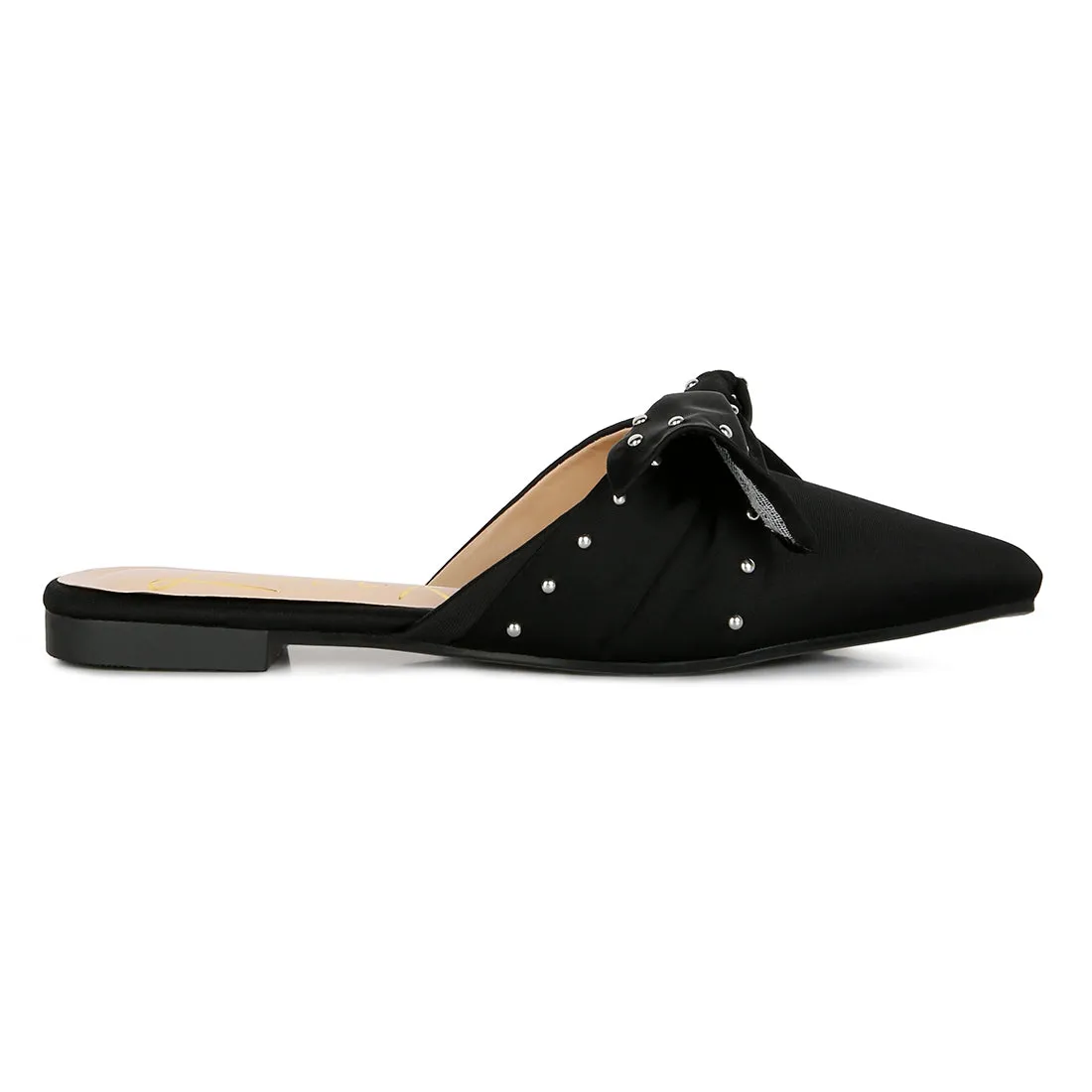 Studded Bow Flat Mules