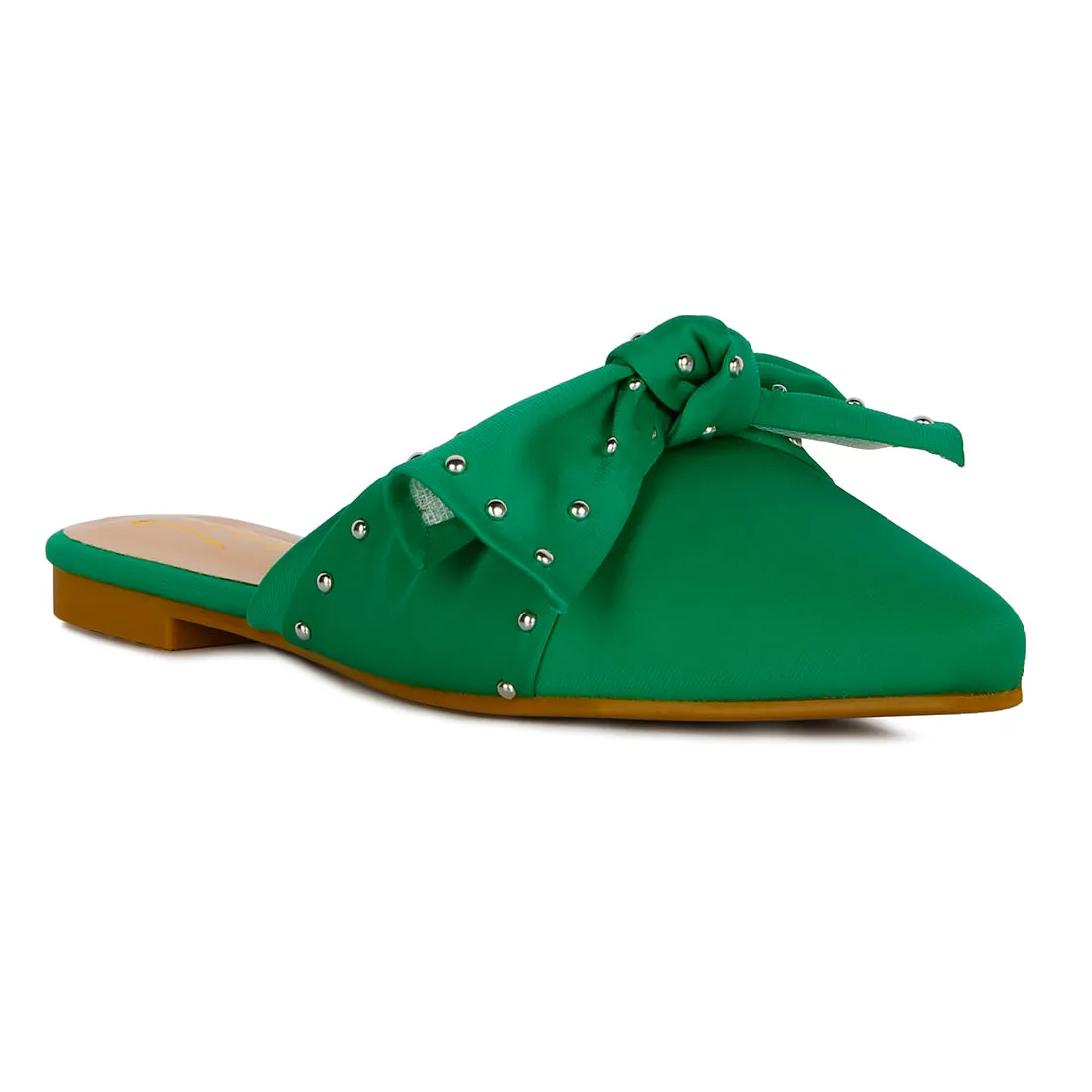Studded Bow Flat Mules