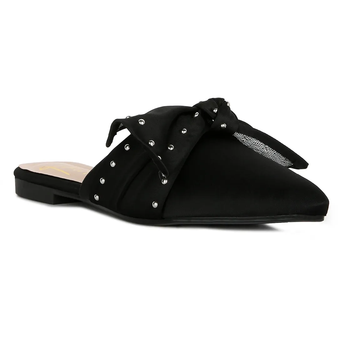 Studded Bow Flat Mules