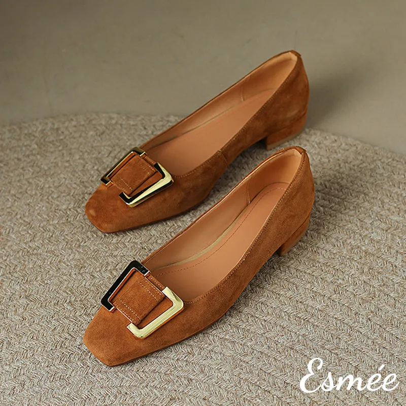 Suede Flats with Metal Buckle