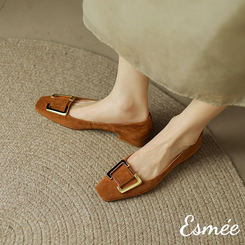 Suede Flats with Metal Buckle