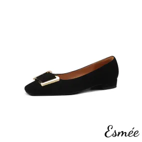 Suede Flats with Metal Buckle