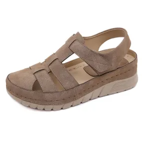 Vanccy - Soft Matte PU Leather Closed Toe Vintage Anti-Slip Sandals