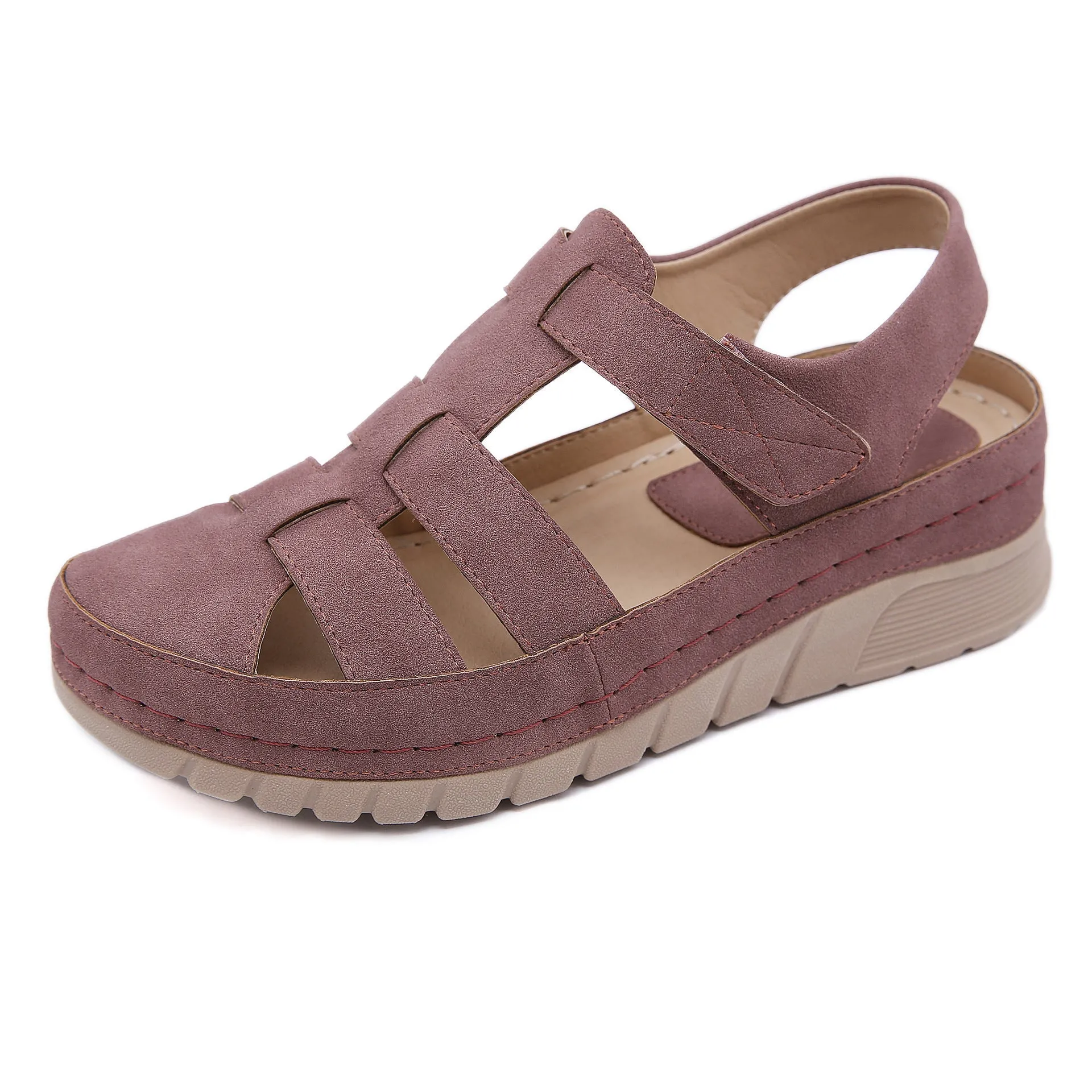 Vanccy - Soft Matte PU Leather Closed Toe Vintage Anti-Slip Sandals