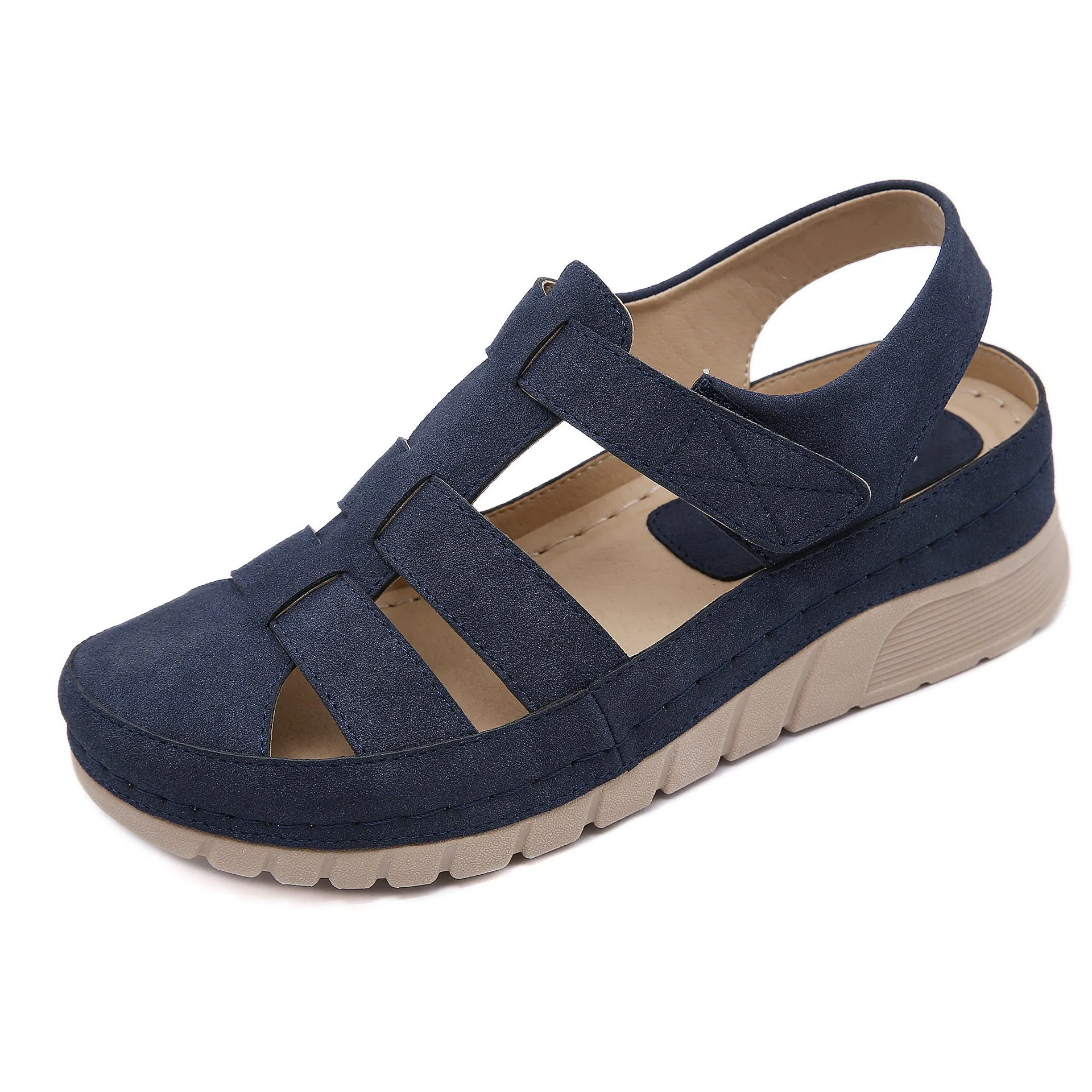 Vanccy - Soft Matte PU Leather Closed Toe Vintage Anti-Slip Sandals
