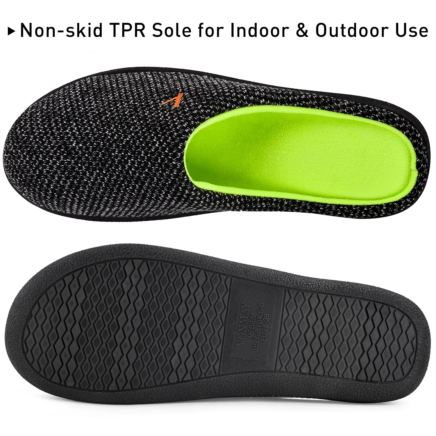 VONMAY Women's Slippers Two-Tone Cozy House Shoes Open Back Memory Foam Slippers Indoor Outdoor