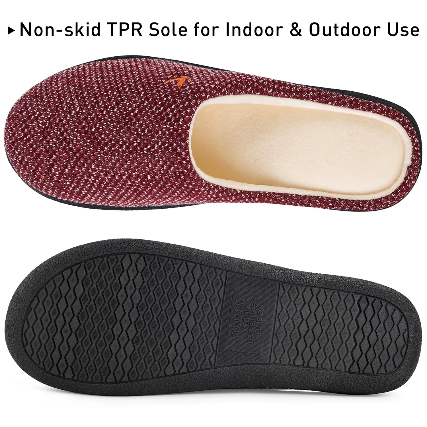 VONMAY Women's Slippers Two-Tone Cozy House Shoes Open Back Memory Foam Slippers Indoor Outdoor