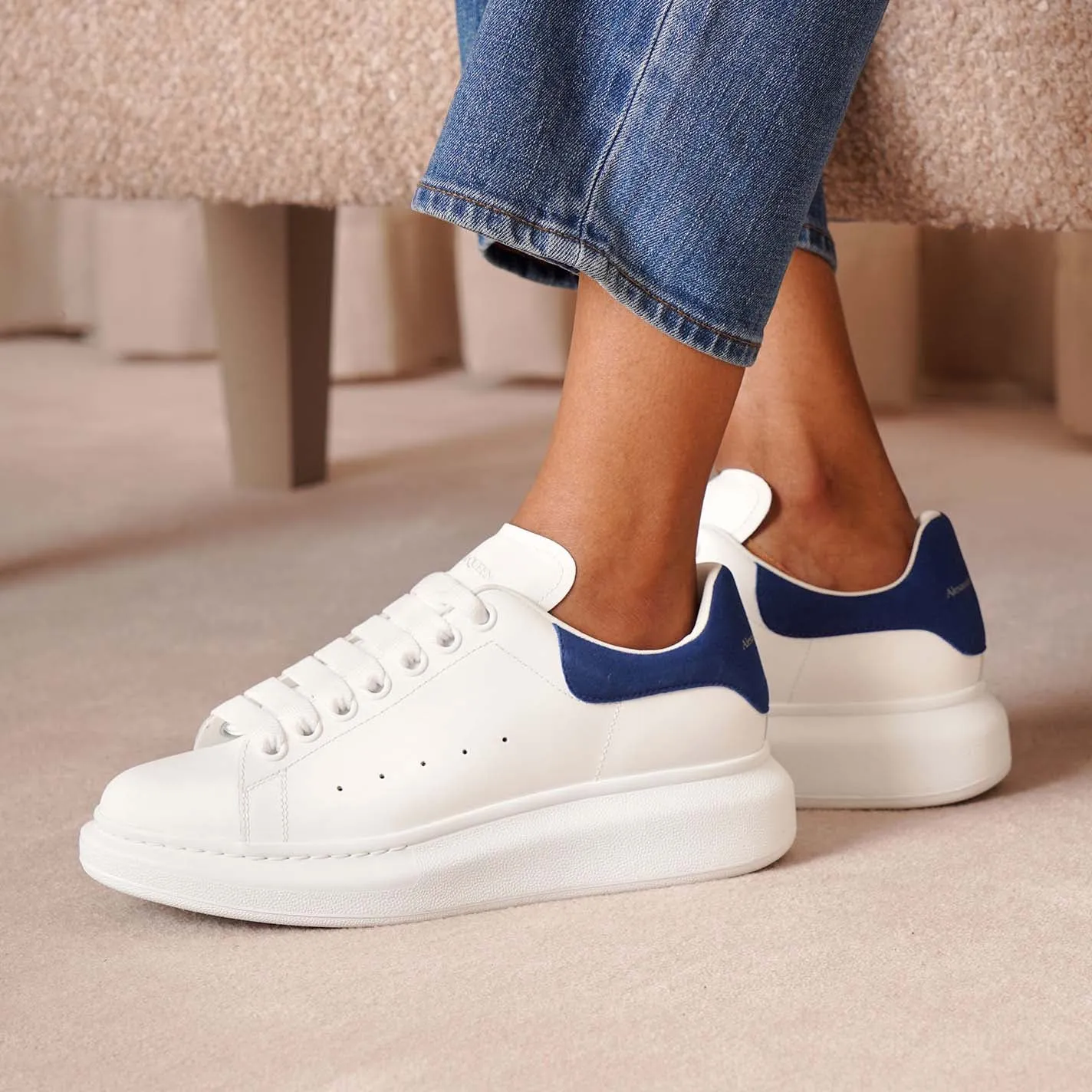 White and blue classic sneakers