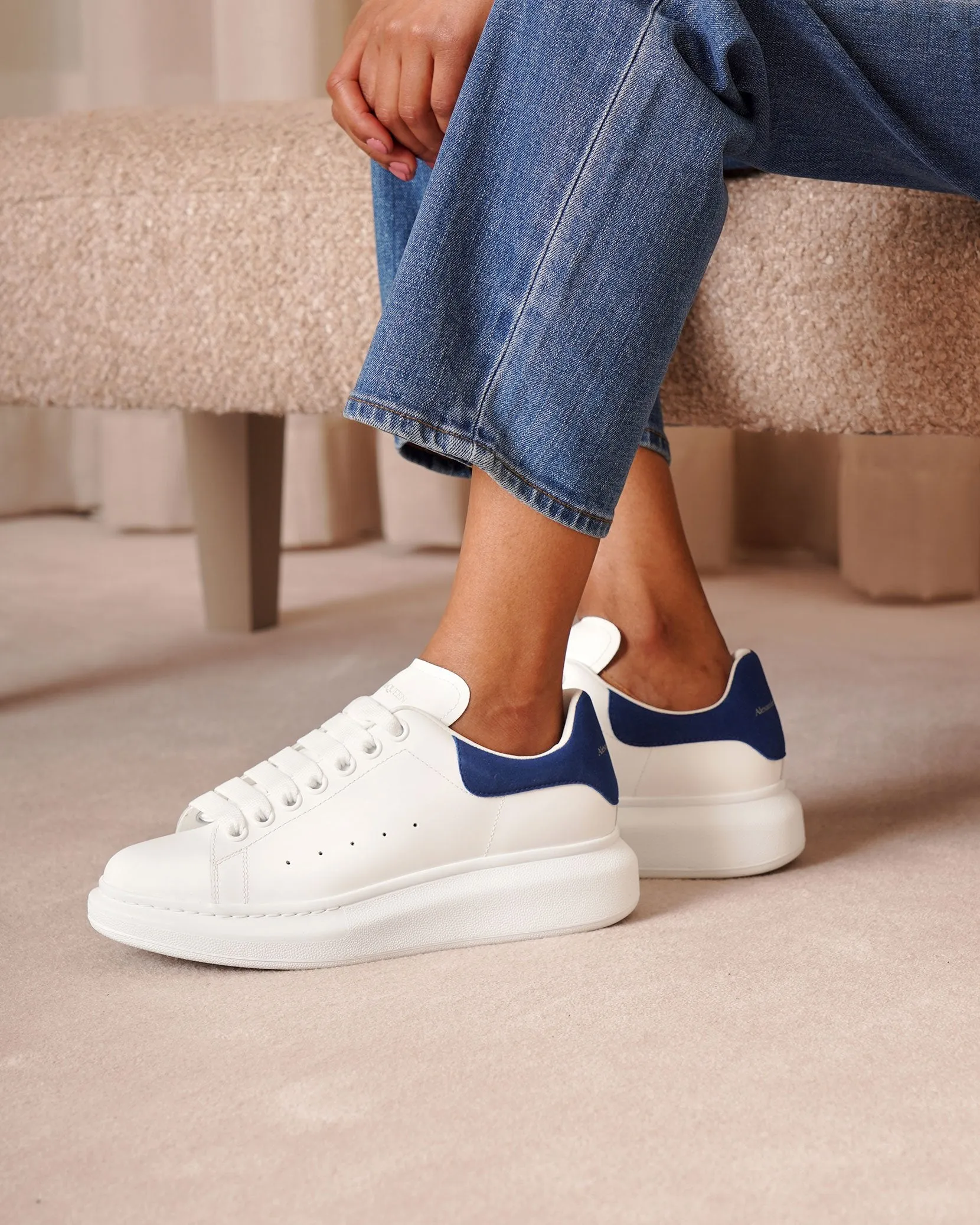 White and blue classic sneakers