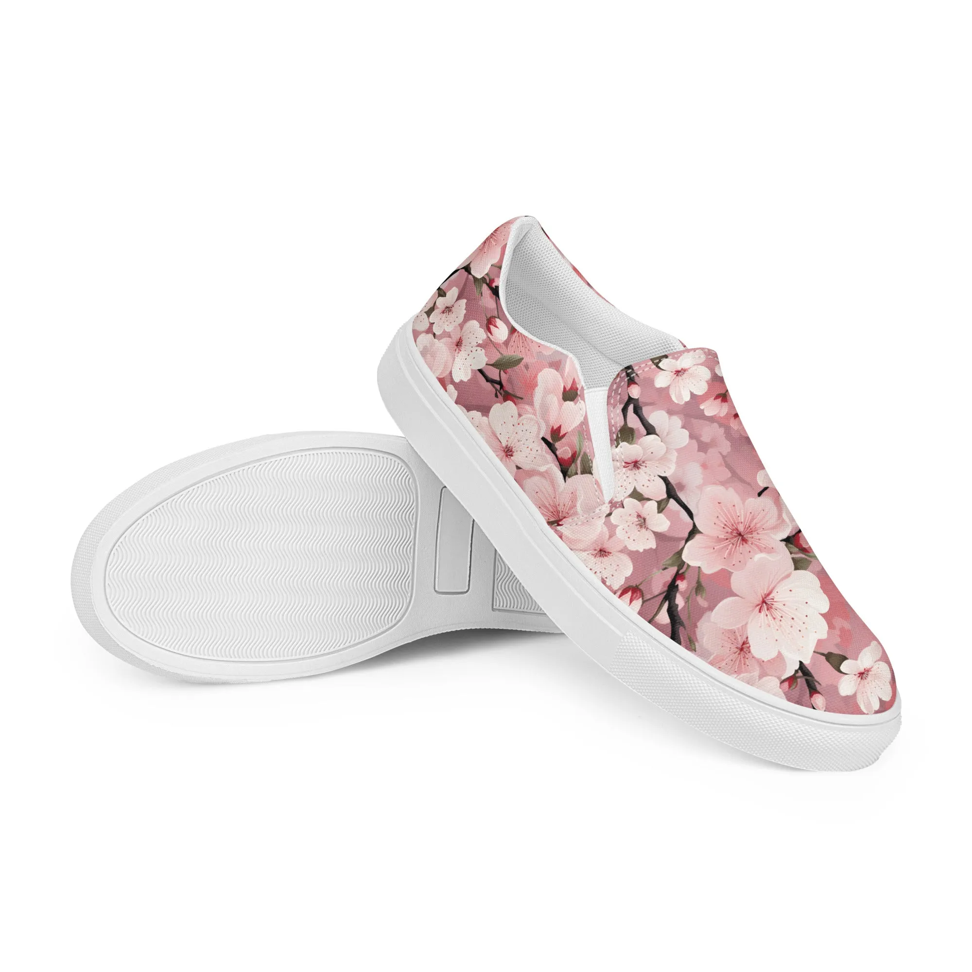 Women’s Cherry Blossoms Print slip-on canvas shoes, Floral Design Summer Shoes