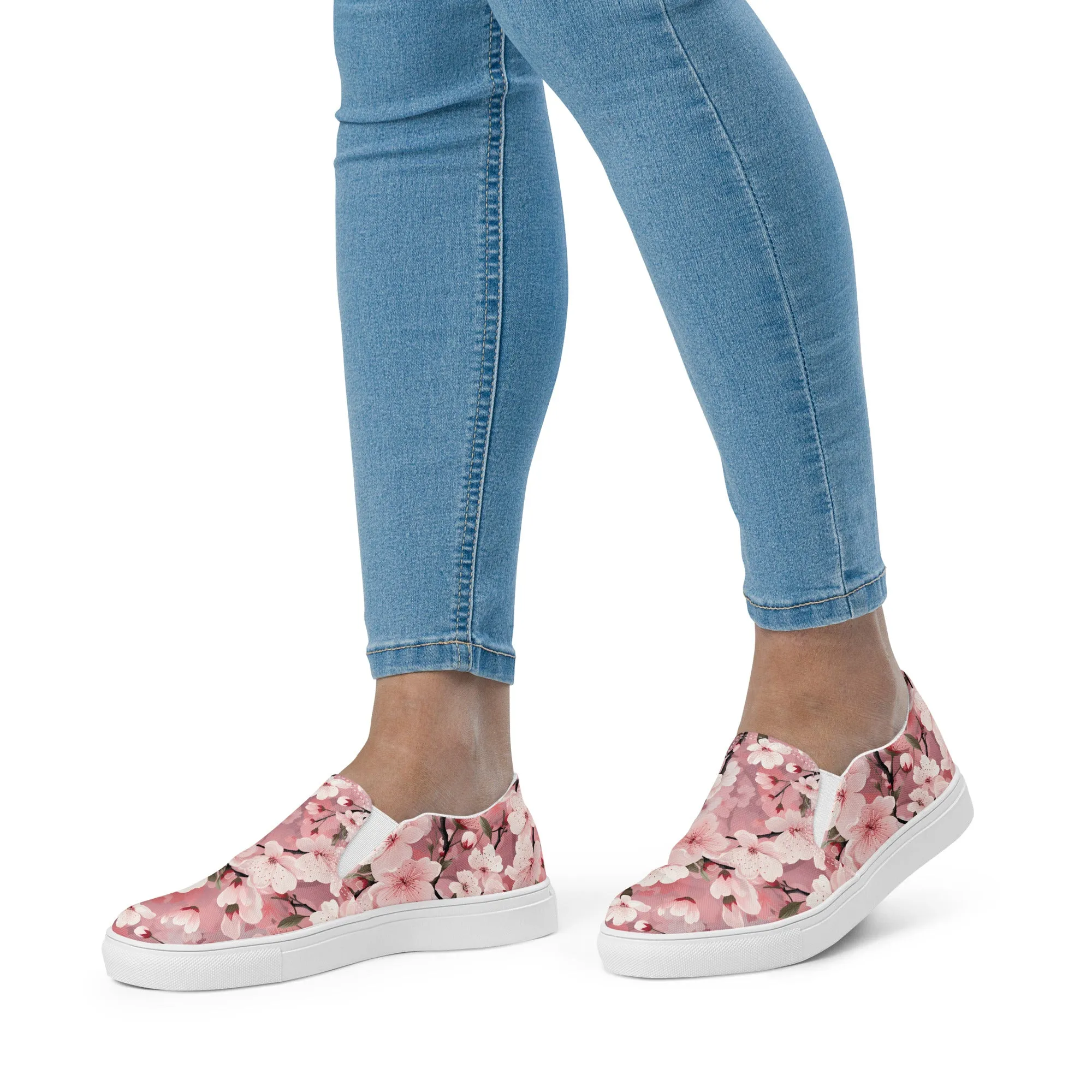 Women’s Cherry Blossoms Print slip-on canvas shoes, Floral Design Summer Shoes
