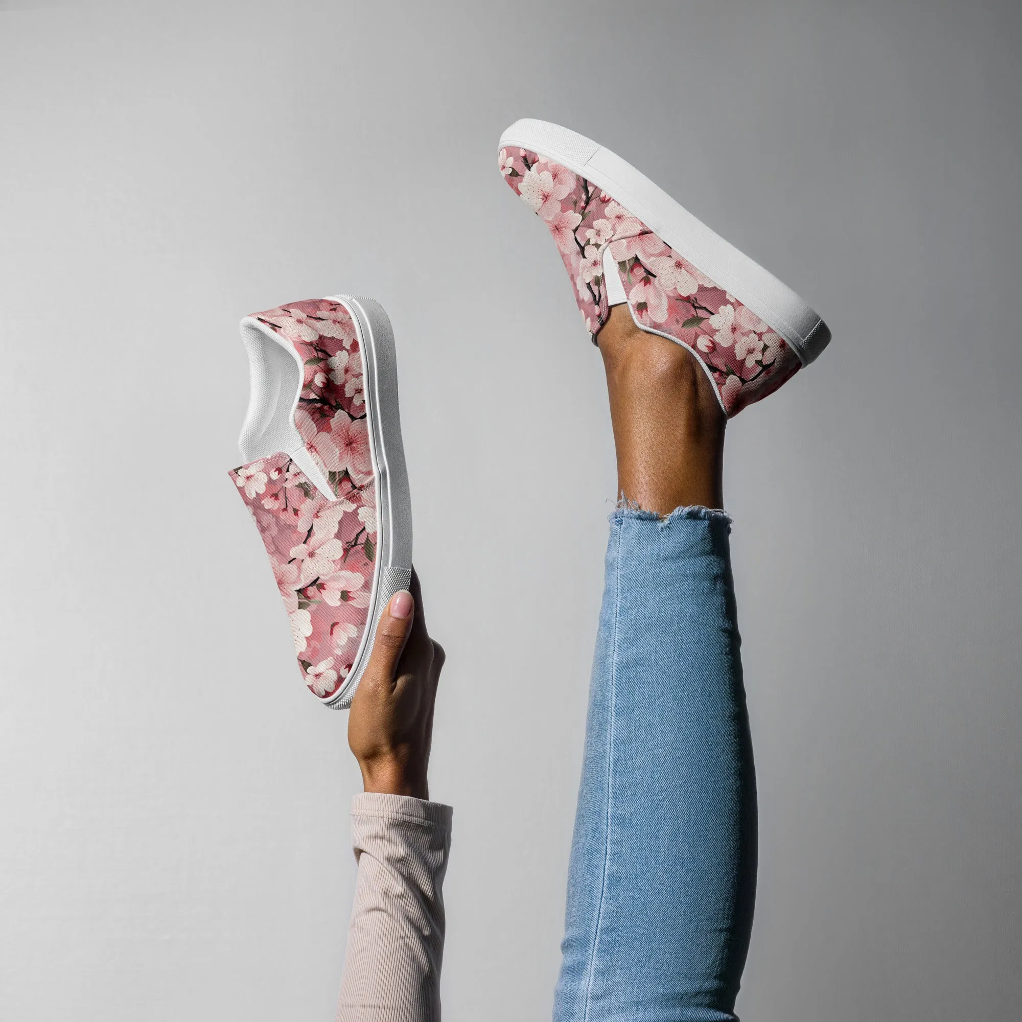 Women’s Cherry Blossoms Print slip-on canvas shoes, Floral Design Summer Shoes
