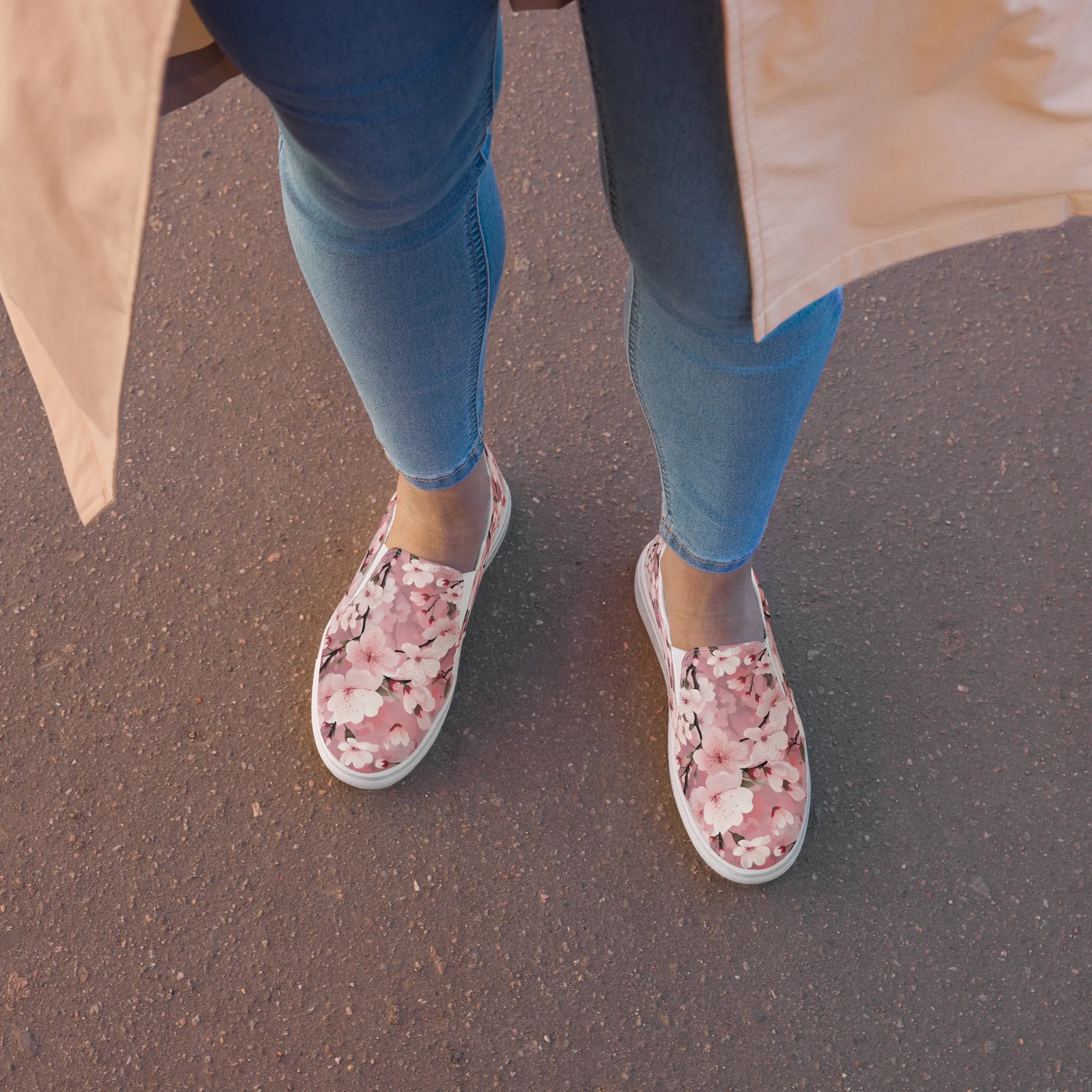 Women’s Cherry Blossoms Print slip-on canvas shoes, Floral Design Summer Shoes
