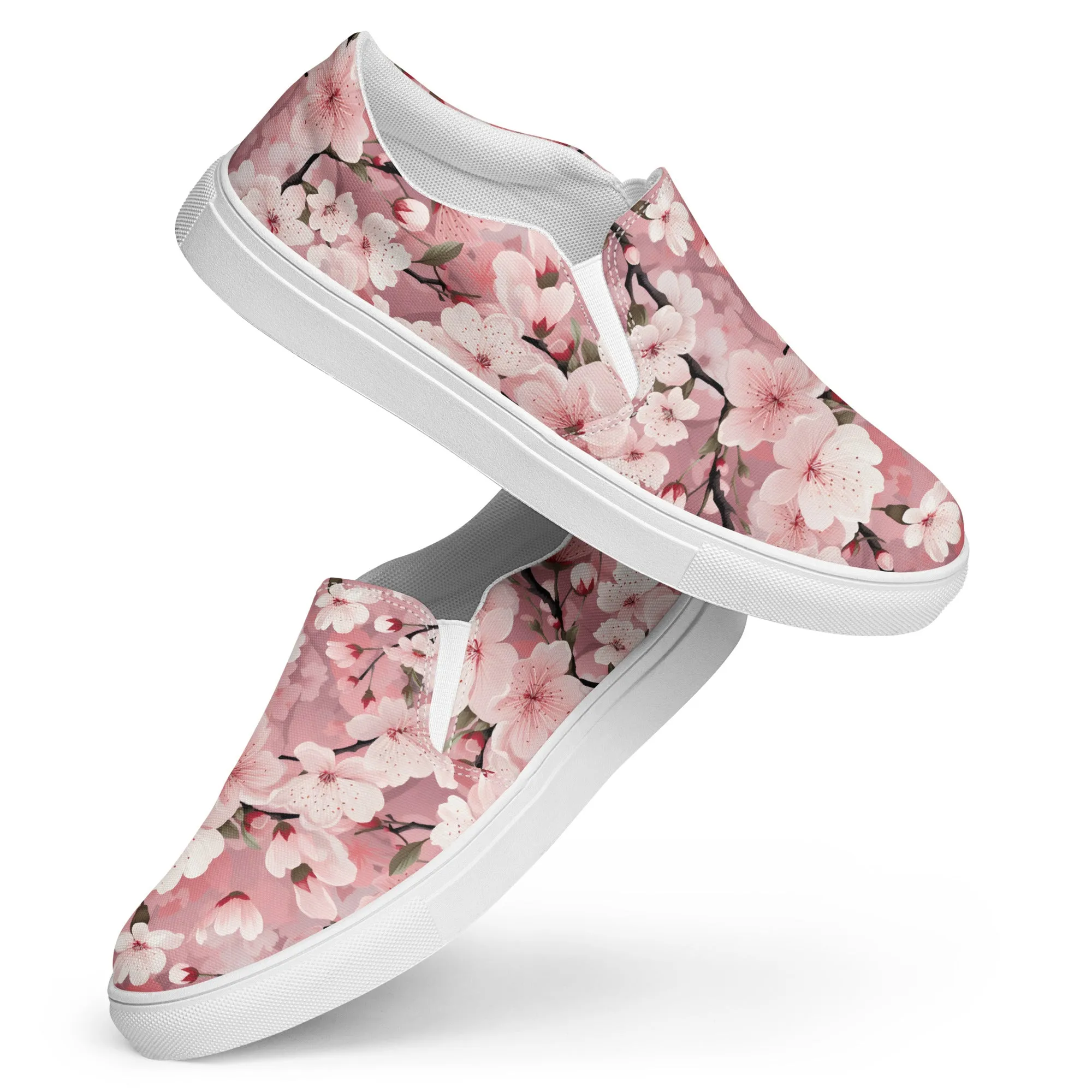 Women’s Cherry Blossoms Print slip-on canvas shoes, Floral Design Summer Shoes