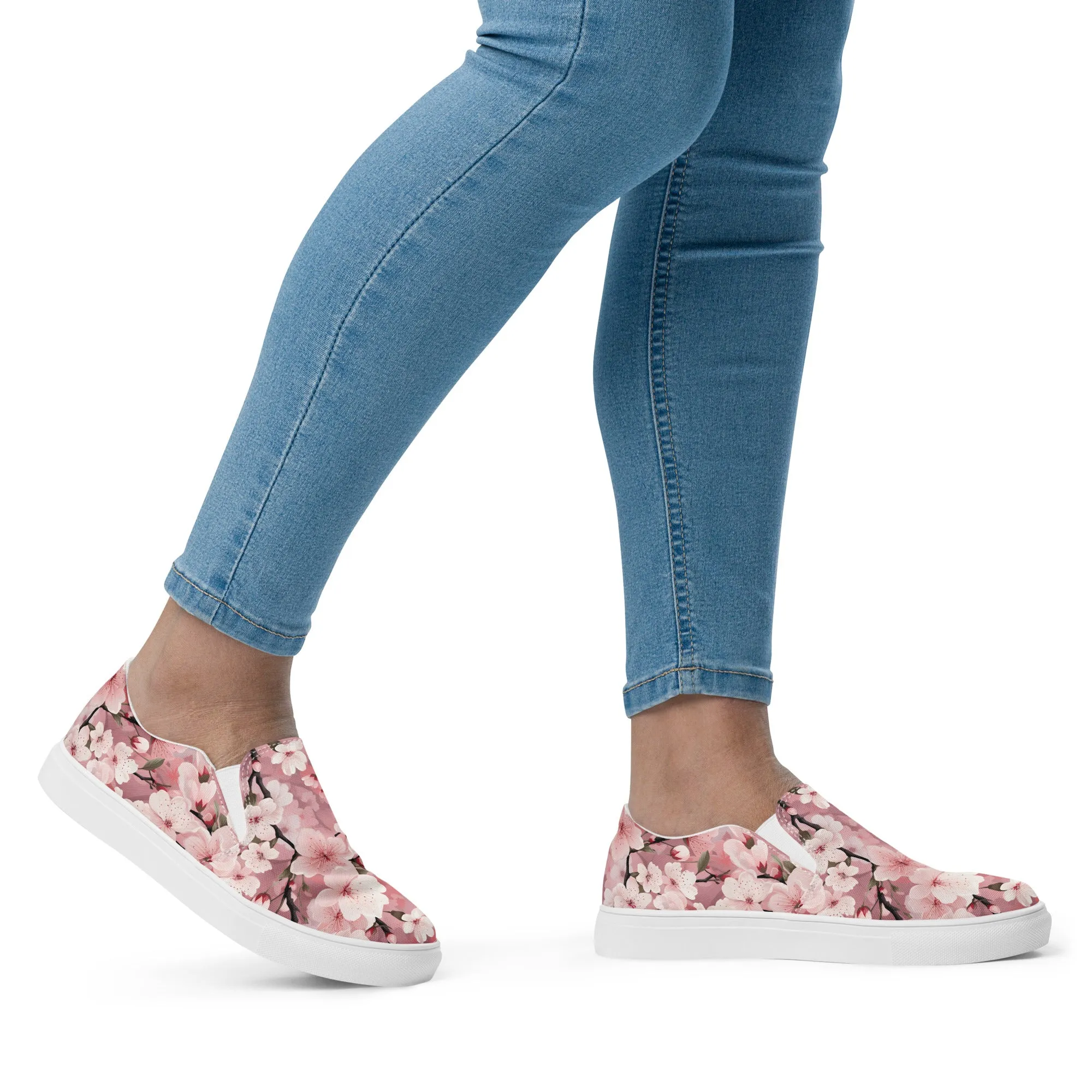 Women’s Cherry Blossoms Print slip-on canvas shoes, Floral Design Summer Shoes
