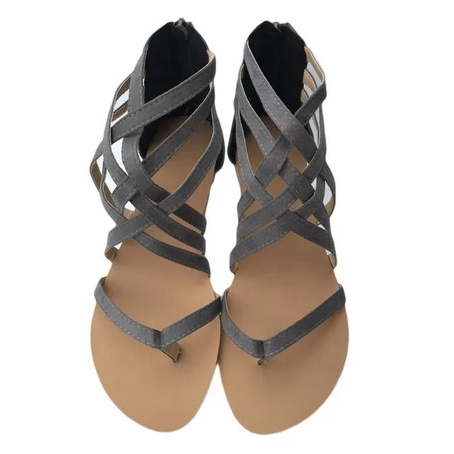 Women’s Criss Cross Flat Roman Sandals with Closed Heel