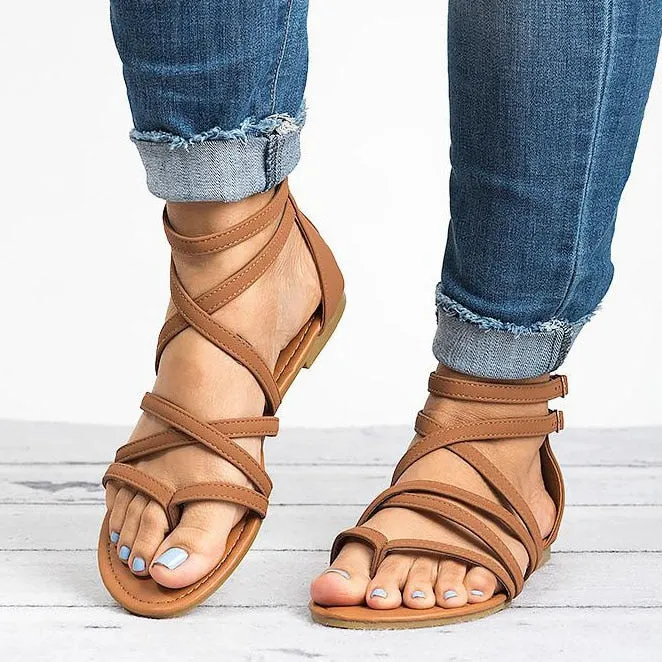 Women’s Criss Cross Flat Roman Sandals with Closed Heel