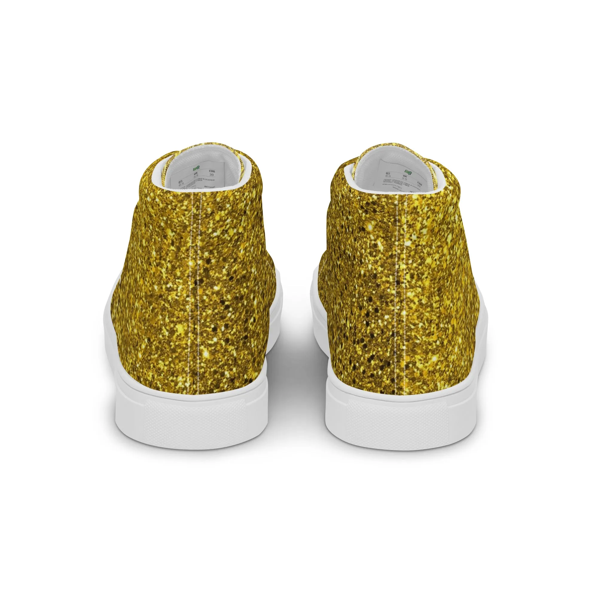 Women’s Gold Glitter Print high top canvas shoes, Gold Glitter Sneakers, Fashion Sneakers