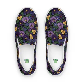 Women’s Purple Pansy Print slip-on canvas shoes, Women's Floral Design Casual Summer Shoes