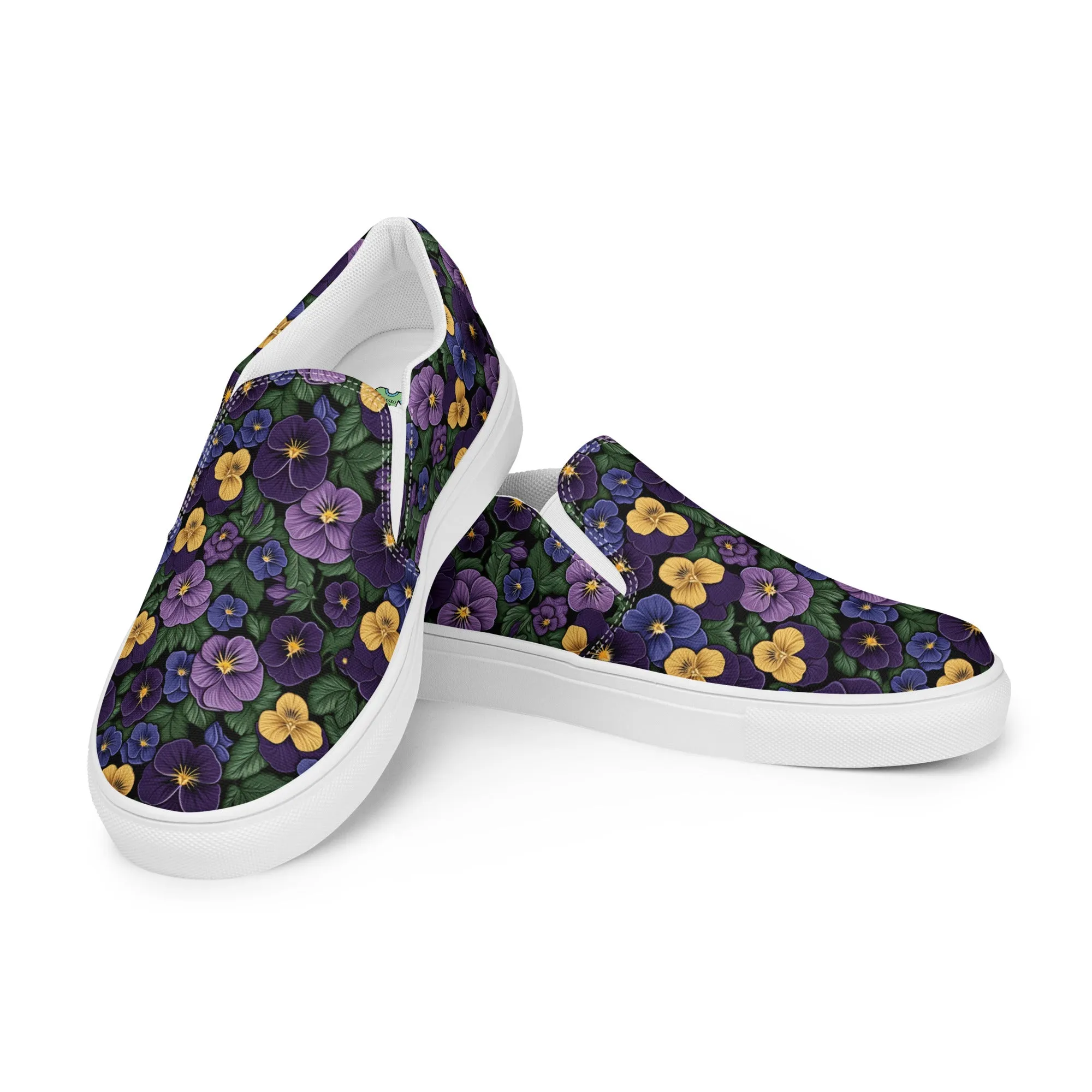 Women’s Purple Pansy Print slip-on canvas shoes, Women's Floral Design Casual Summer Shoes