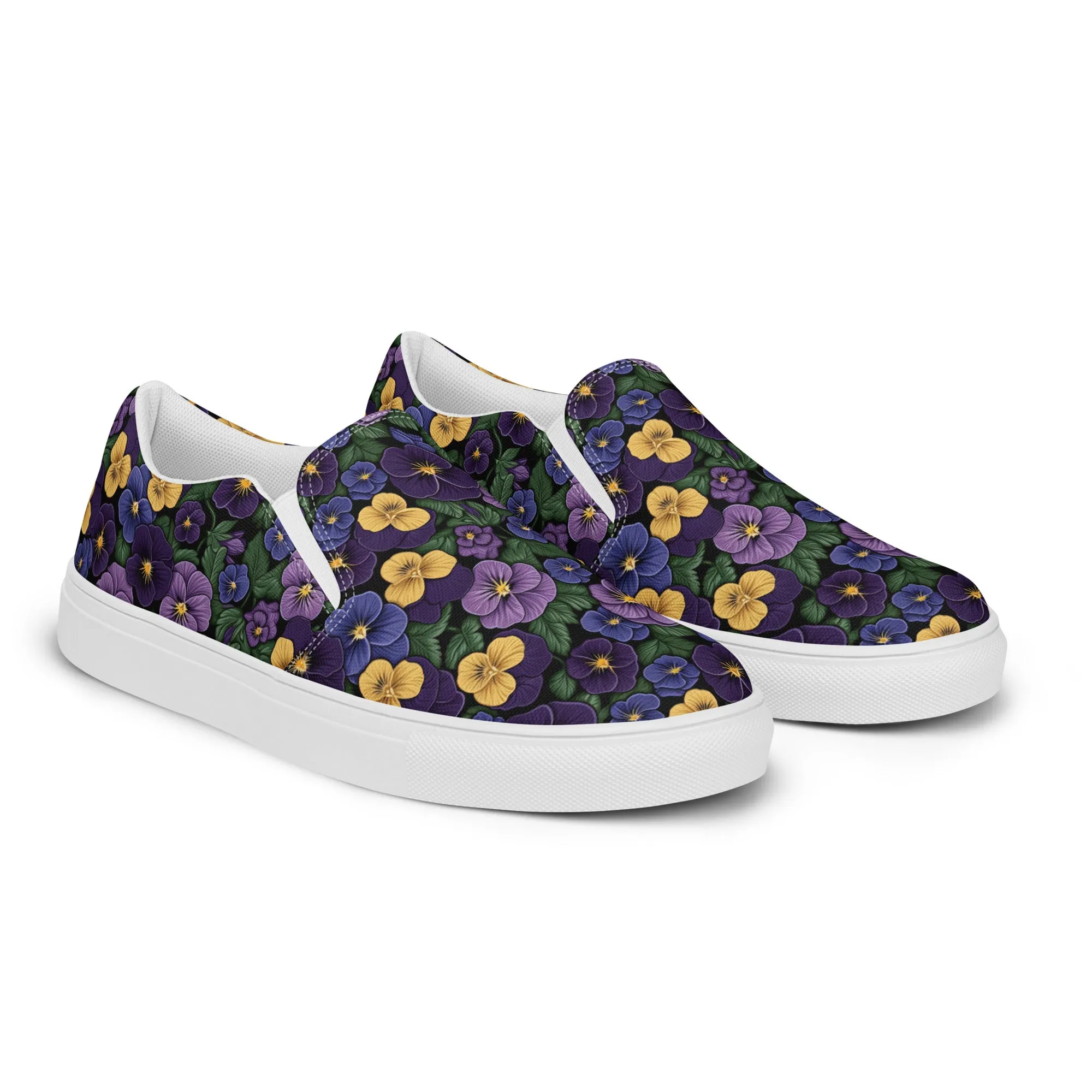 Women’s Purple Pansy Print slip-on canvas shoes, Women's Floral Design Casual Summer Shoes