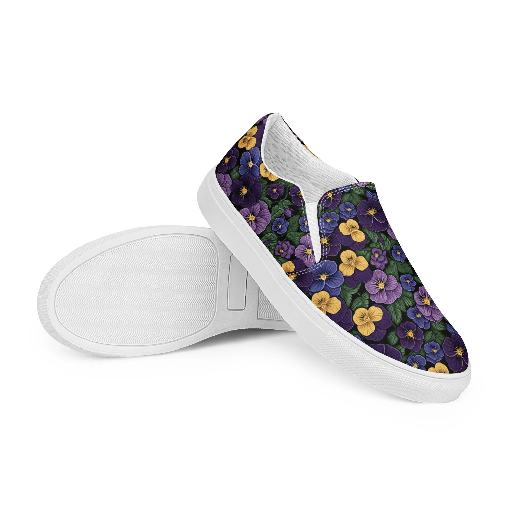 Women’s Purple Pansy Print slip-on canvas shoes, Women's Floral Design Casual Summer Shoes