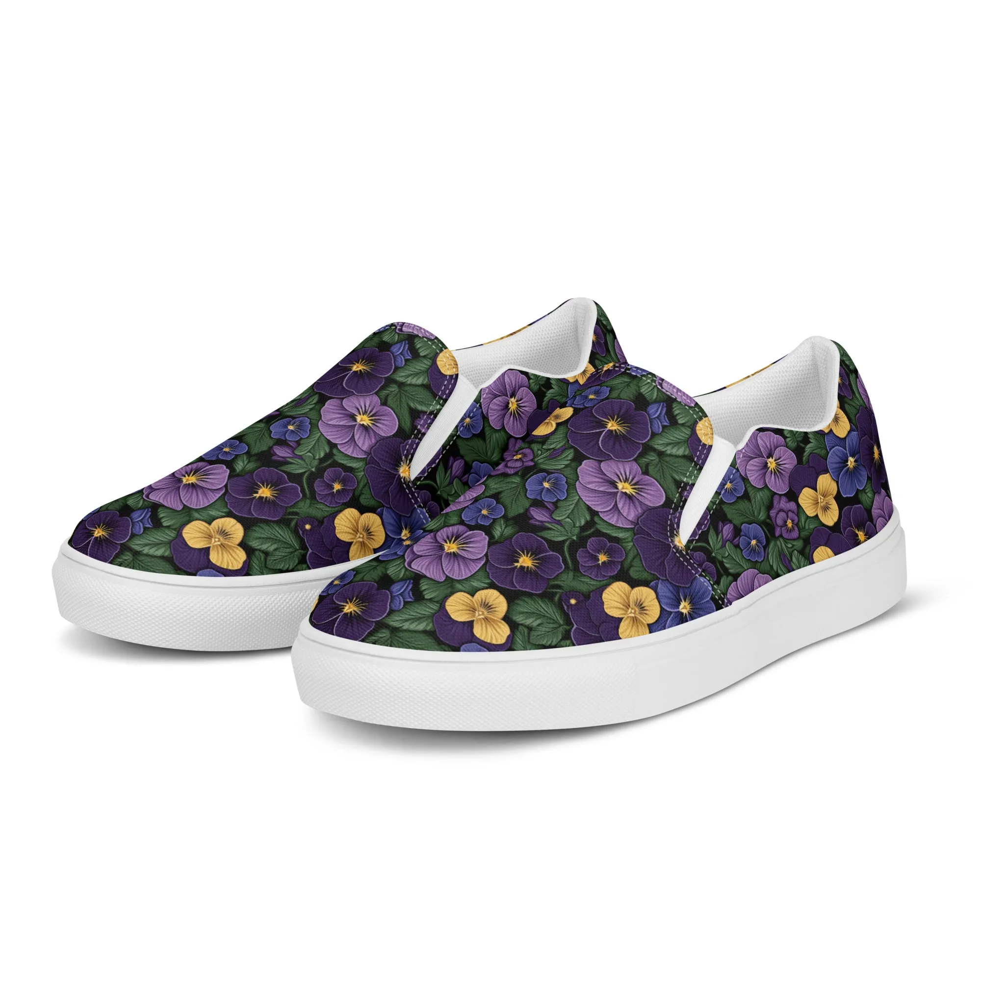Women’s Purple Pansy Print slip-on canvas shoes, Women's Floral Design Casual Summer Shoes