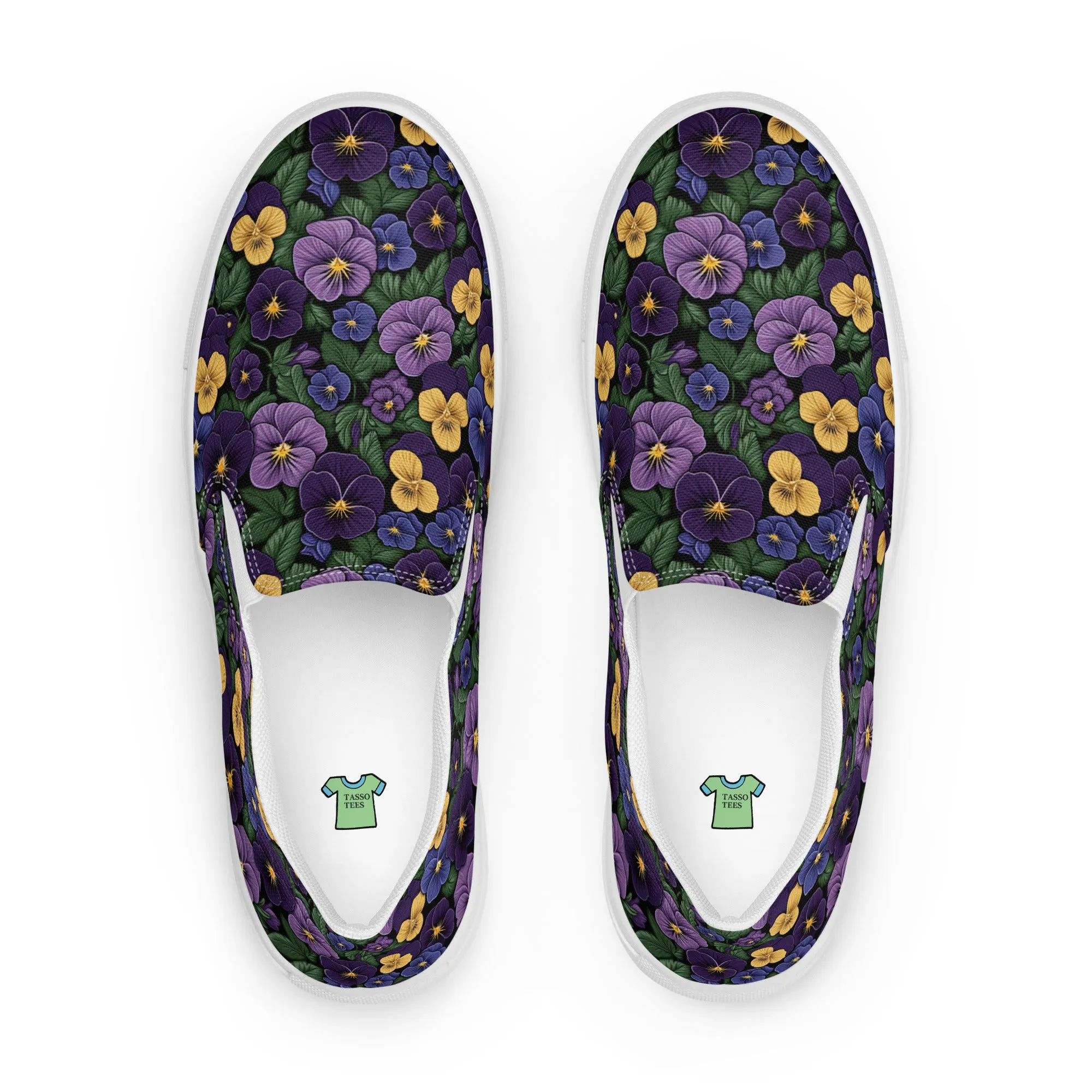 Women’s Purple Pansy Print slip-on canvas shoes, Women's Floral Design Casual Summer Shoes